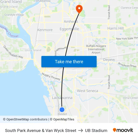 South Park Avenue & Van Wyck Street to UB Stadium map