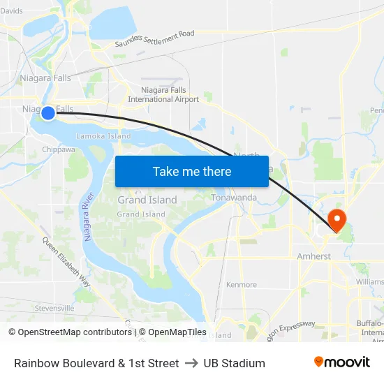 Rainbow Boulevard & 1st Street to UB Stadium map