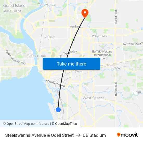 Steelawanna Avenue & Odell Street to UB Stadium map