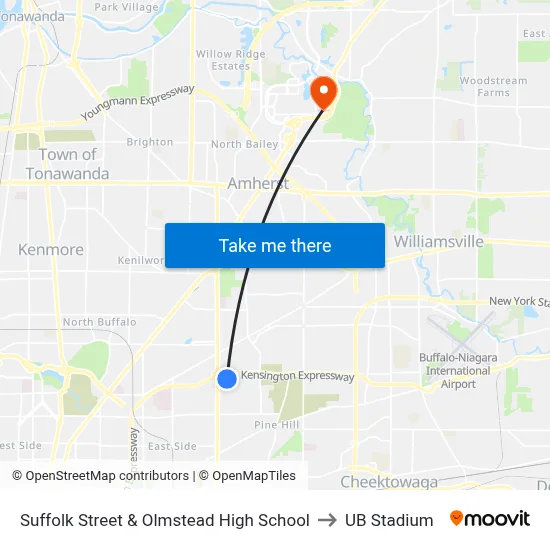 Suffolk Street & Olmstead High School to UB Stadium map