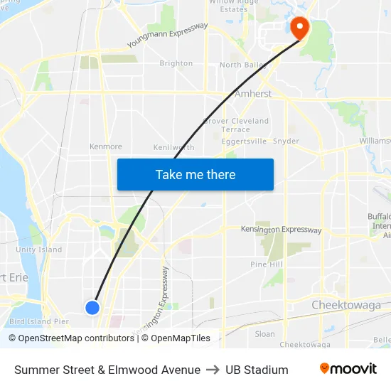 Summer Street & Elmwood Avenue to UB Stadium map