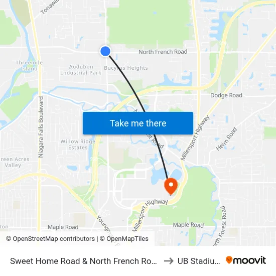 Sweet Home Road & North French Road to UB Stadium map