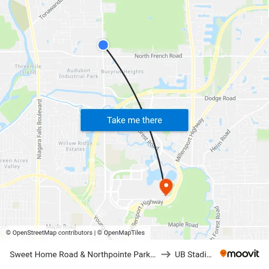 Sweet Home Road & Northpointe Parkway to UB Stadium map