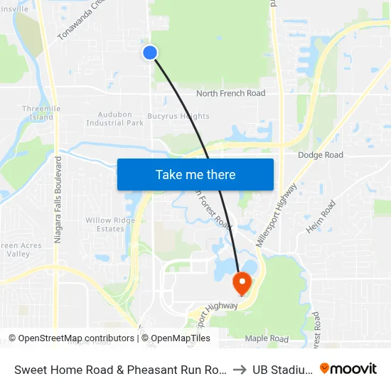 Sweet Home Road & Pheasant Run Road to UB Stadium map