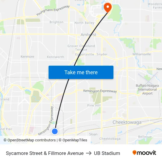 Sycamore Street & Fillmore Avenue to UB Stadium map