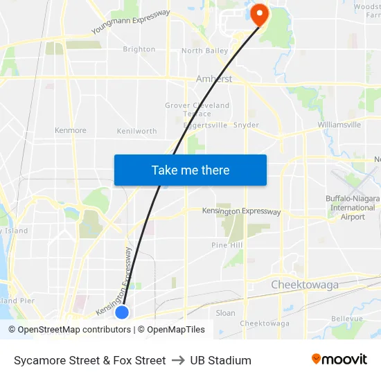 Sycamore Street & Fox Street to UB Stadium map