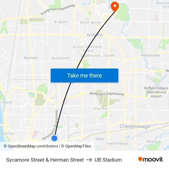 Sycamore Street & Herman Street to UB Stadium map