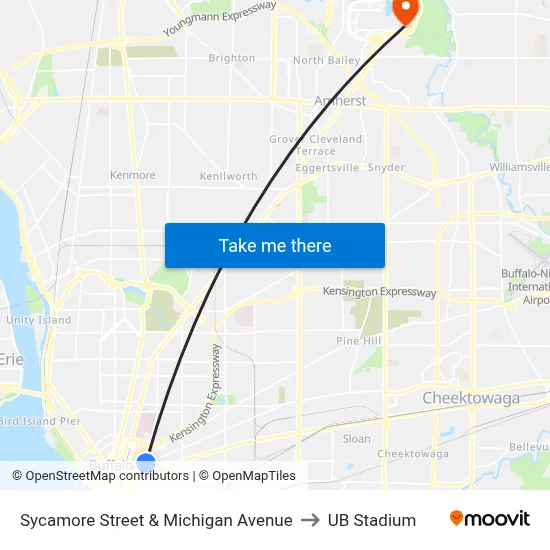 Sycamore Street & Michigan Avenue to UB Stadium map