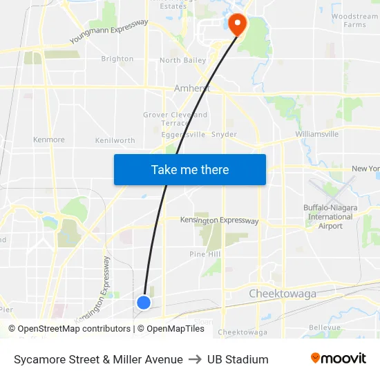 Sycamore Street & Miller Avenue to UB Stadium map
