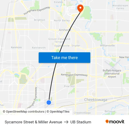 Sycamore Street & Miller Avenue to UB Stadium map