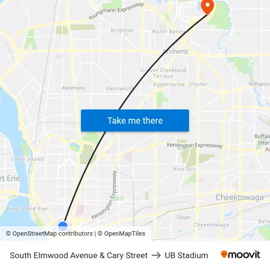 South Elmwood Avenue & Cary Street to UB Stadium map