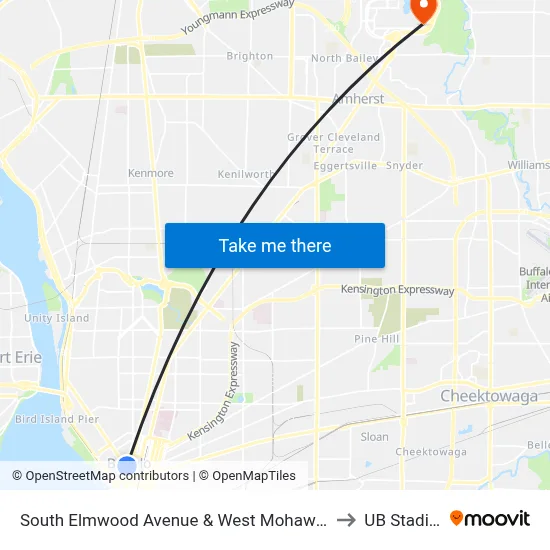 South Elmwood Avenue & West Mohawk Street to UB Stadium map
