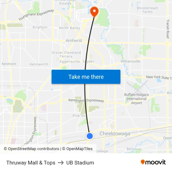 Thruway Mall & Tops to UB Stadium map