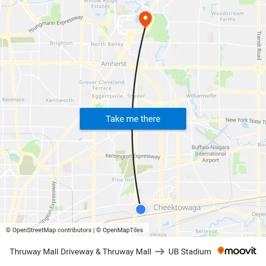 Thruway Mall Driveway & Thruway Mall to UB Stadium map
