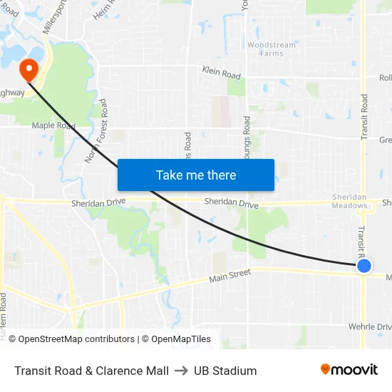 Transit Road & Clarence Mall to UB Stadium map