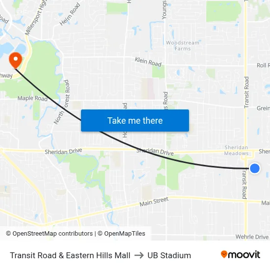 Transit Road & Eastern Hills Mall to UB Stadium map