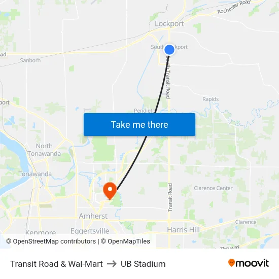 Transit Road & Wal-Mart to UB Stadium map