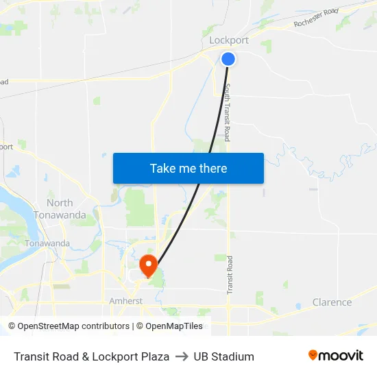 Transit Road & Lockport Plaza to UB Stadium map