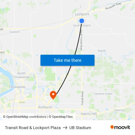 Transit Road & Lockport Plaza to UB Stadium map