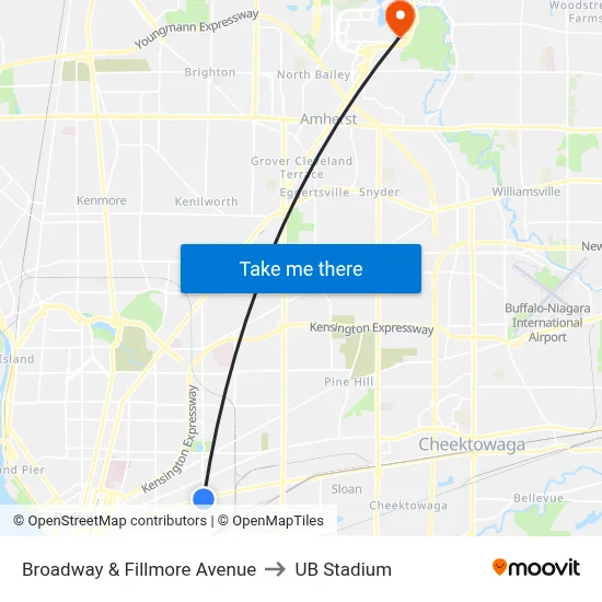 Broadway & Fillmore Avenue to UB Stadium map