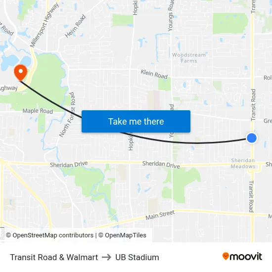 Transit Road & Walmart to UB Stadium map