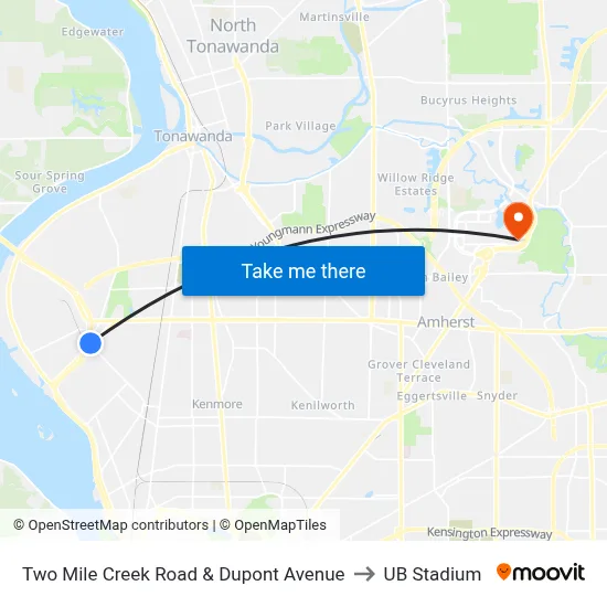 Two Mile Creek Road & Dupont Avenue to UB Stadium map