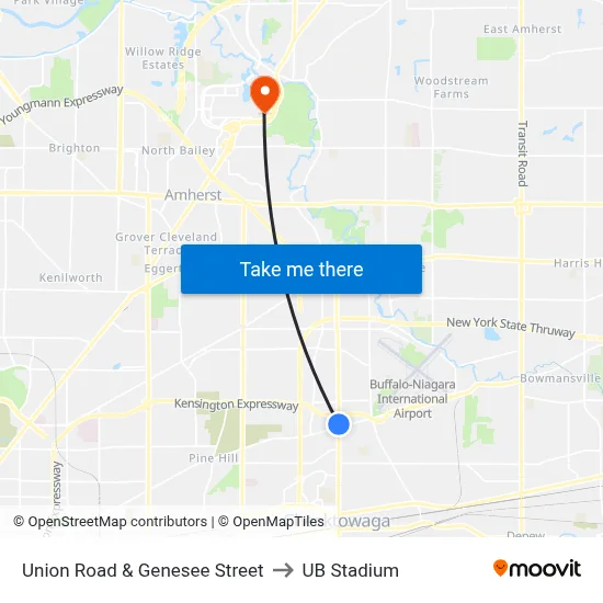 Union Road & Genesee Street to UB Stadium map