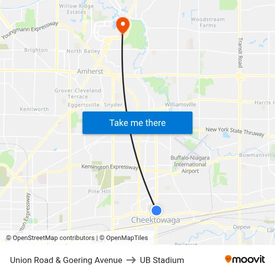 Union Road & Goering Avenue to UB Stadium map