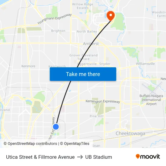 Utica Street & Fillmore Avenue to UB Stadium map