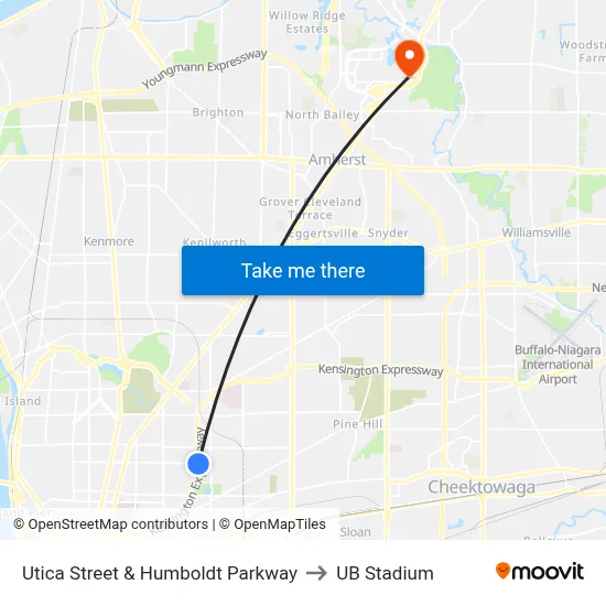 Utica Street & Humboldt Parkway to UB Stadium map
