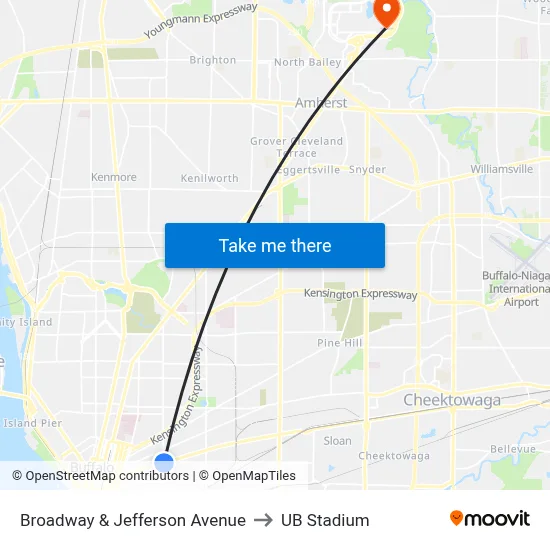 Broadway & Jefferson Avenue to UB Stadium map