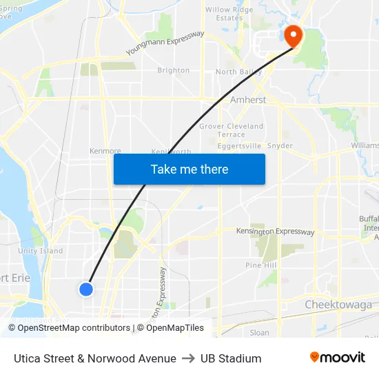 Utica Street & Norwood Avenue to UB Stadium map