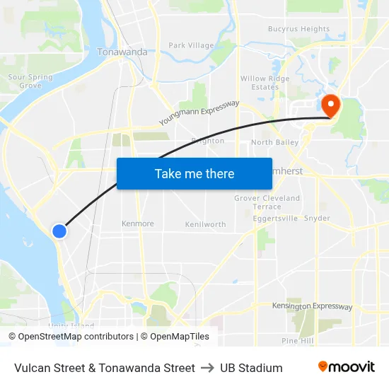 Vulcan Street & Tonawanda Street to UB Stadium map