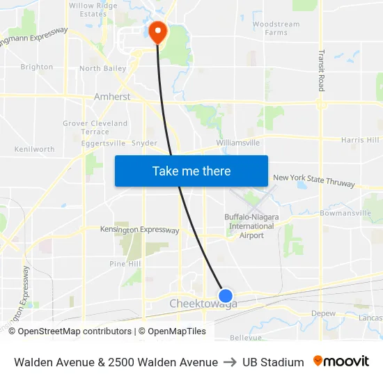 Walden Avenue & 2500 Walden Avenue to UB Stadium map