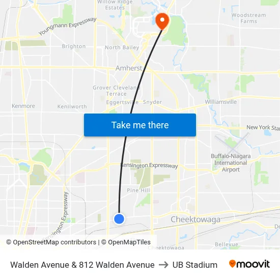 Walden Avenue & 812 Walden Avenue to UB Stadium map