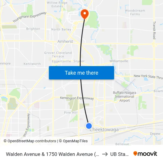 Walden Avenue & 1750 Walden Avenue (Target Plaza) to UB Stadium map