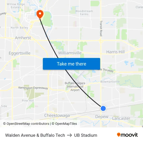 Walden Avenue & Buffalo Tech to UB Stadium map