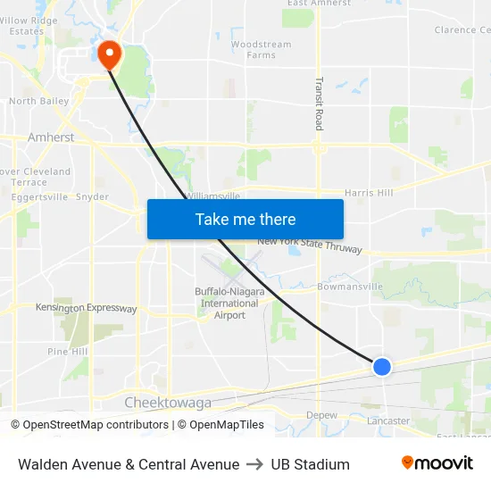 Walden Avenue & Central Avenue to UB Stadium map