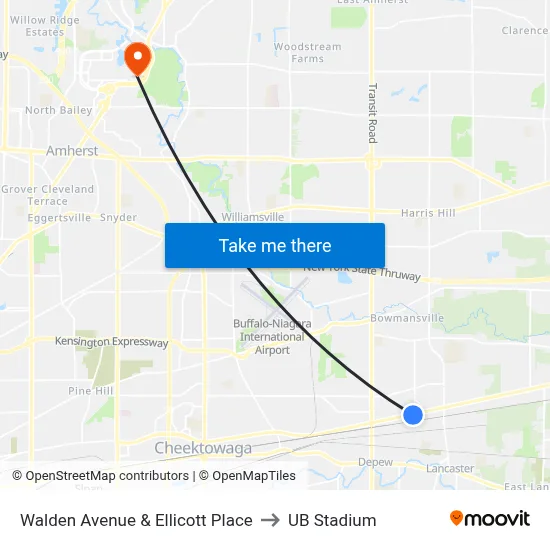 Walden Avenue & Ellicott Place to UB Stadium map