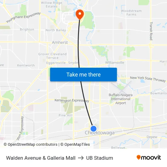 Walden Avenue & Galleria Mall to UB Stadium map