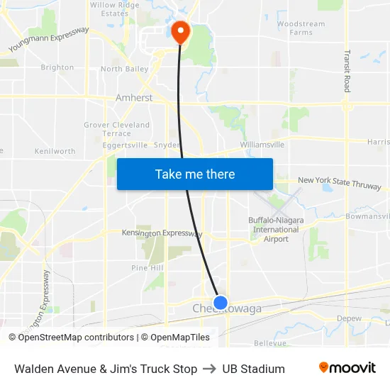 Walden Avenue & Jim's Truck Stop to UB Stadium map