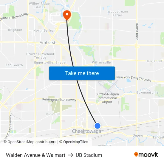 Walden Avenue & Walmart to UB Stadium map
