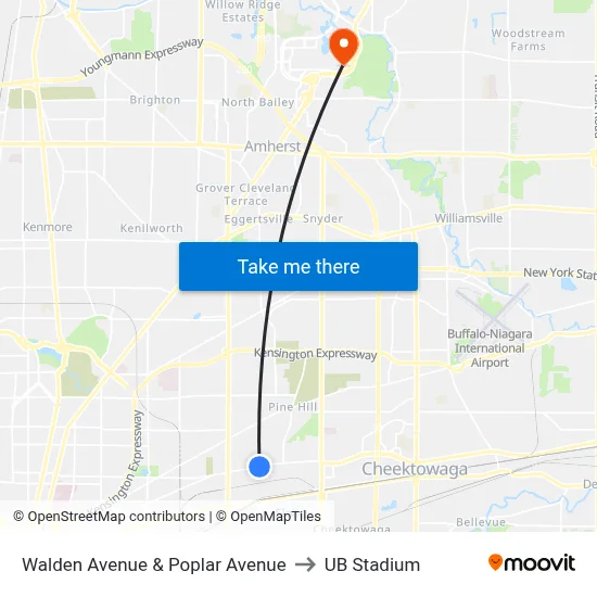 Walden Avenue & Poplar Avenue to UB Stadium map