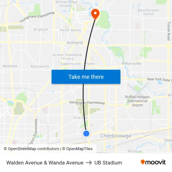 Walden Avenue & Wanda Avenue to UB Stadium map