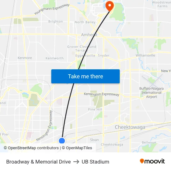 Broadway & Memorial Drive to UB Stadium map