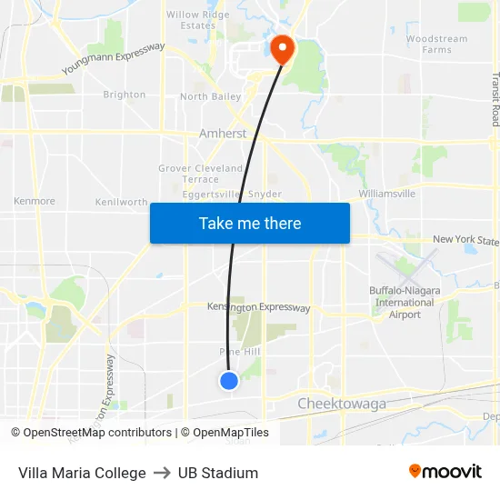 Villa Maria College to UB Stadium map