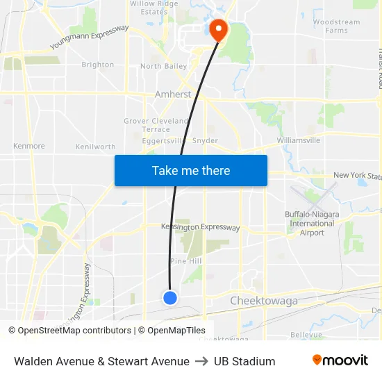 Walden Avenue & Stewart Avenue to UB Stadium map