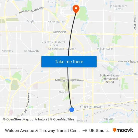 Walden Avenue & Thruway Transit Center to UB Stadium map