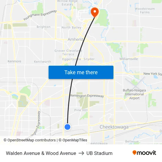 Walden Avenue & Wood Avenue to UB Stadium map