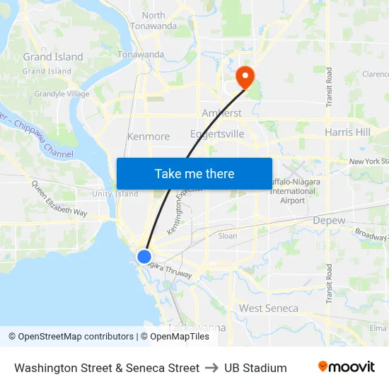 Washington Street & Seneca Street to UB Stadium map